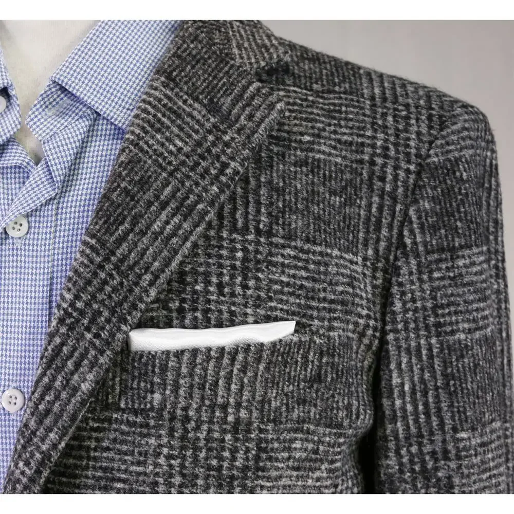 Paul Stuart Current Gray Black Basket Weave Patch Pocket Sweater Blazer 38S